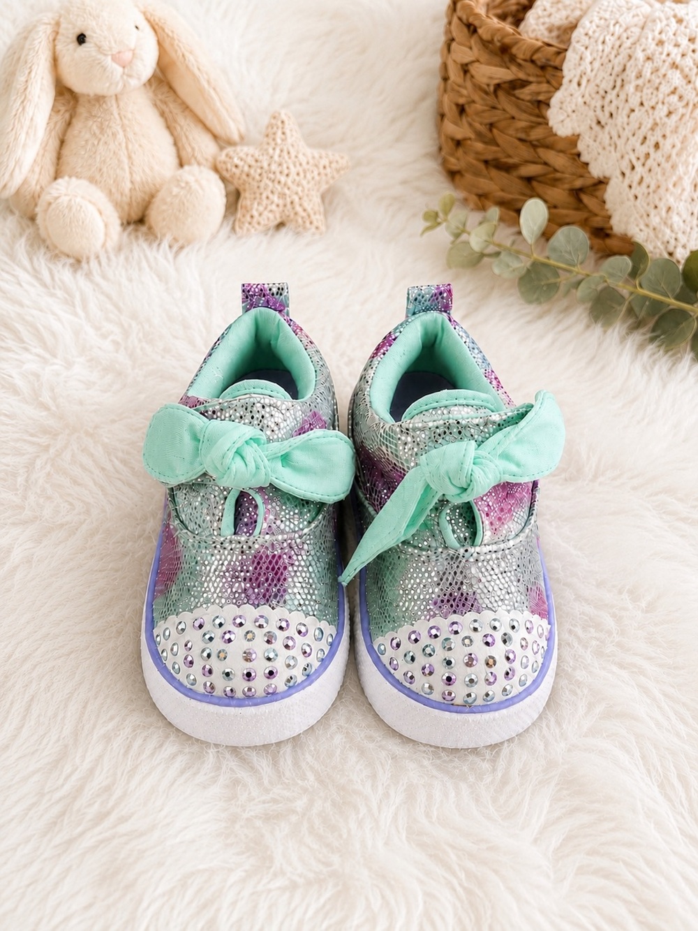 Skechers Twinkle Toes Light-Up Glitter Bow Shoes Toddler US 5 EU 21 NWOT
